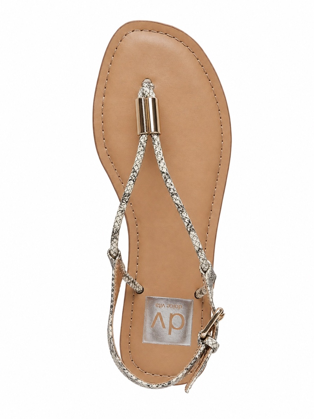 DV by Dolce Vita Johnny Snake Print Tan and Metallic Gold T-Strap Sandal SZ 8.5